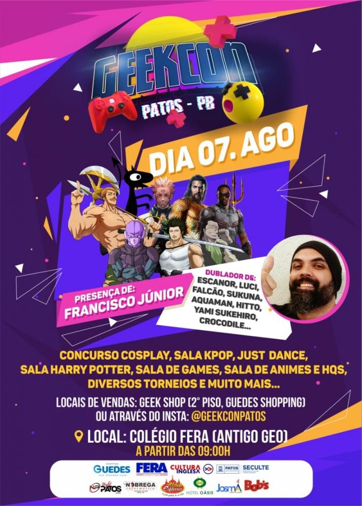 Em parceria com a Prefeitura de Patos evento GEEKCON acontecerá neste domingo