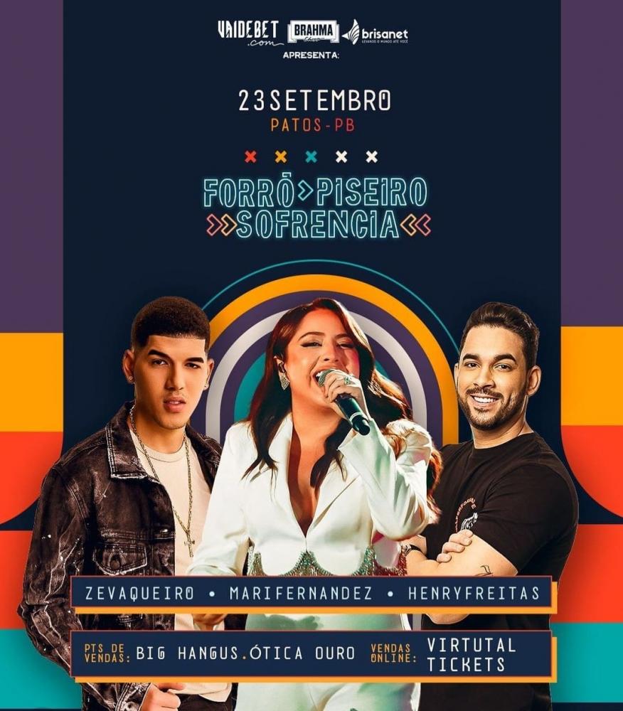  Zé Vaqueiro, Mari Fernandez e Henry Freitas fazem shows nesta sexta, em Patos