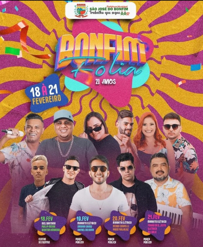 Bonfim Folia 2023 começará neste sábado na cidade de São José do Bonfim