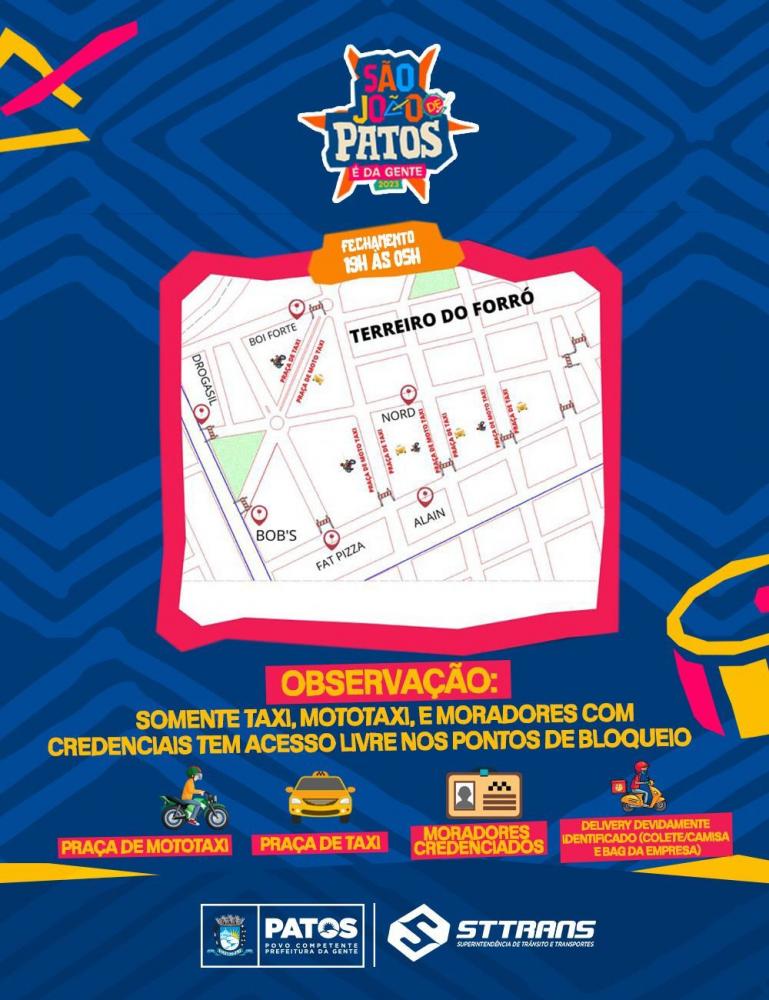SÃO JOÃO DE PATOS 2023: STTRANS lança mapa com ruas que serão interditadas para garantir segurança viária e para os turistas*