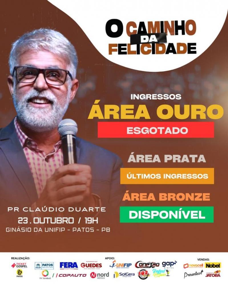 Ingressos começam a esgotar para a palestra “O Caminho da Felicidade” em Patos