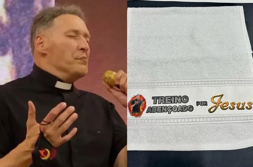 Conhecido pelo 'shape', Padre Marcelo Rossi cria toalhas de academia com meme: 'Treino abençoado'