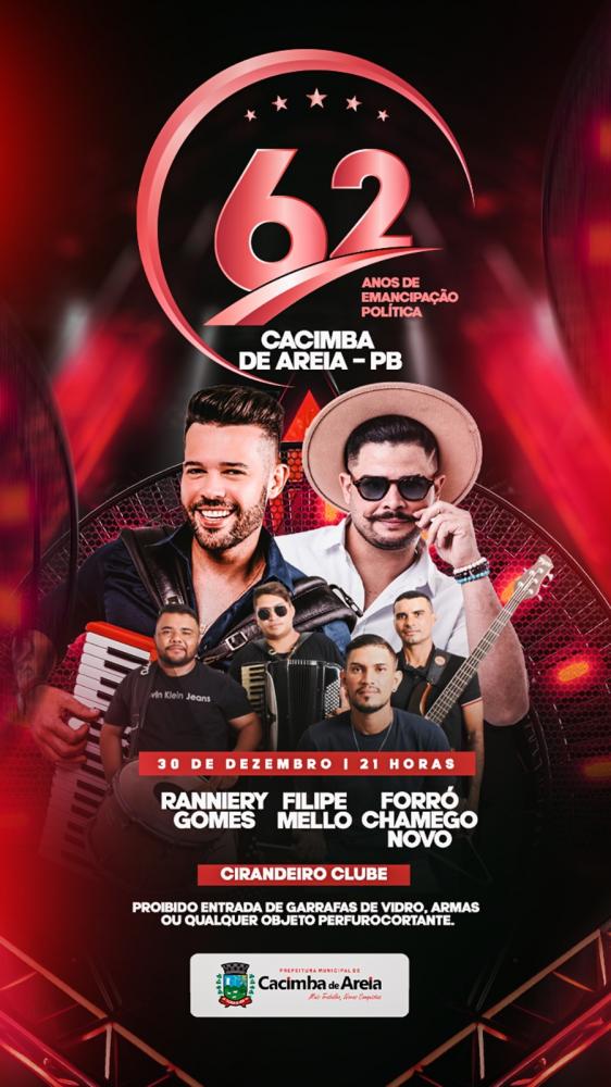 Emancipação: Prefeitura de Cacimba de Areia divulga atrações artísticas para comemorar os 62 anos de aniversário da cidade