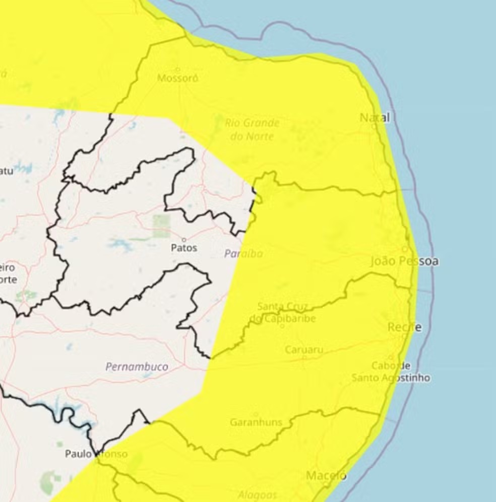 Inmet emite alerta de perigo de chuvas intensas para mais de 100 cidades da Paraíba