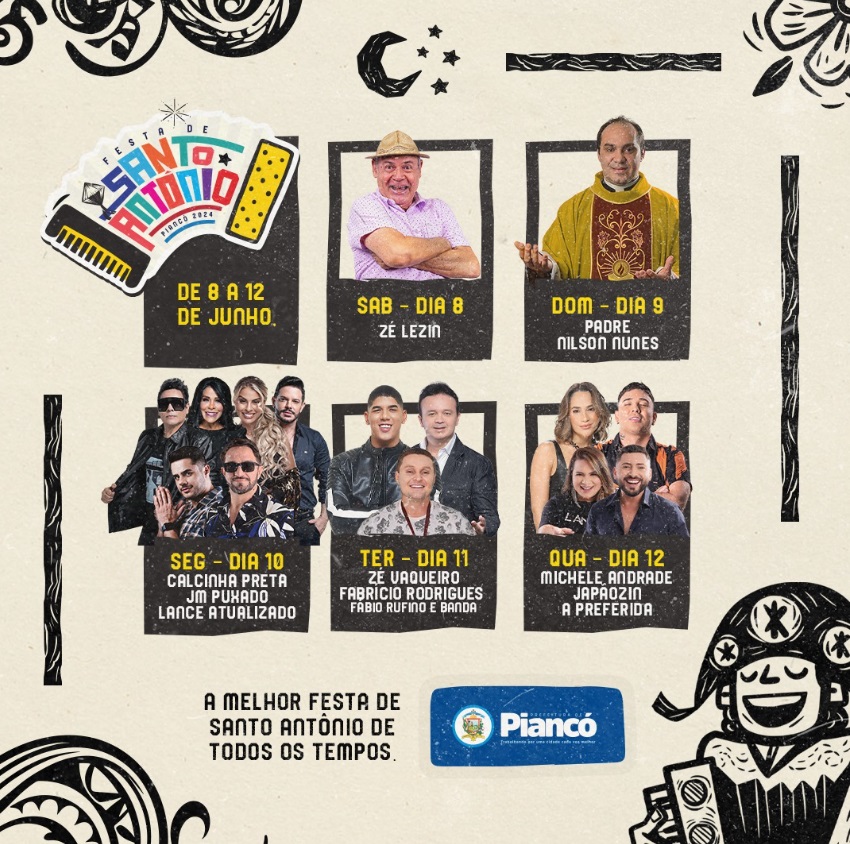 Prefeitura de Piancó divulga a Programação da Festa de Santo Antônio 2024; confira!