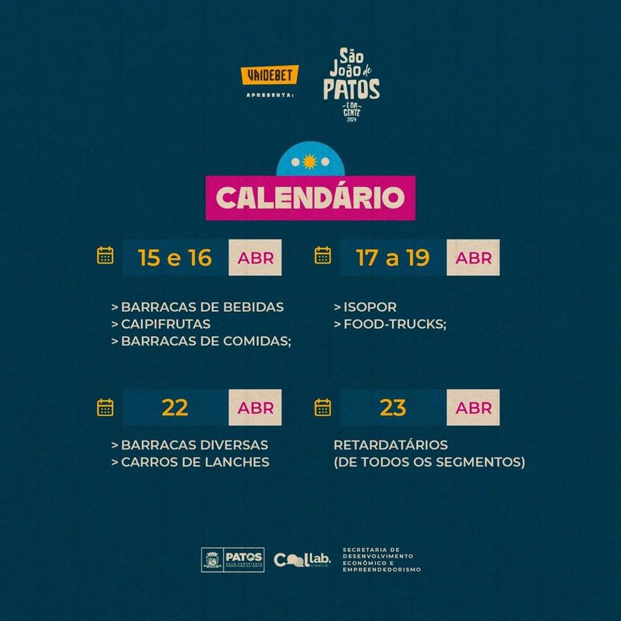  Prefeitura de Patos lança edital para o cadastro de barraqueiros e ambulantes para o São João 2024