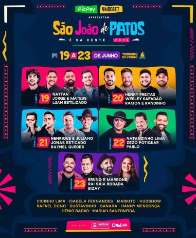 Veja a Programação do São João de Patos 2025